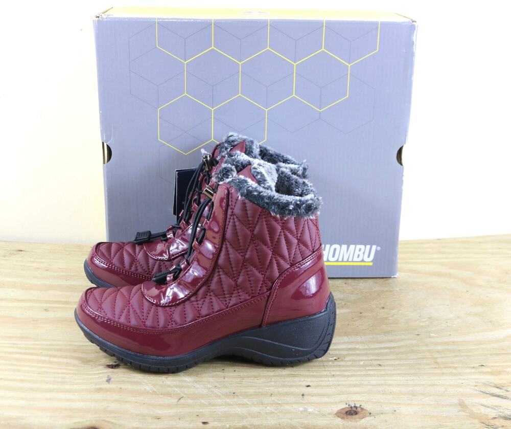 New Khombu Boots Womens 5M Red Waterproof Memory Foam Quilted Lined Ankle Shoes